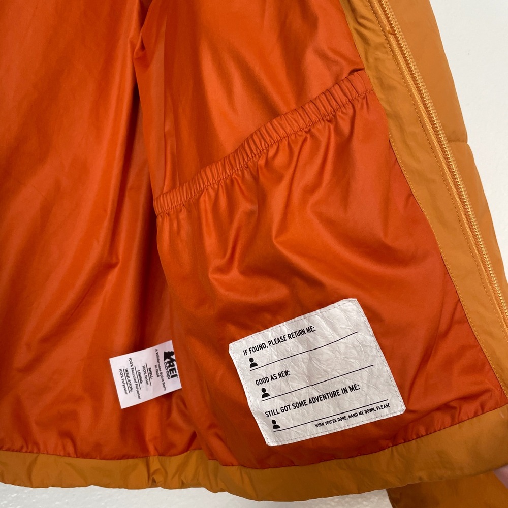 REI Co-op Kids Puffer Jacket Orange Insulated Hooded Coat Large 14-16 - Picture 5 of 6